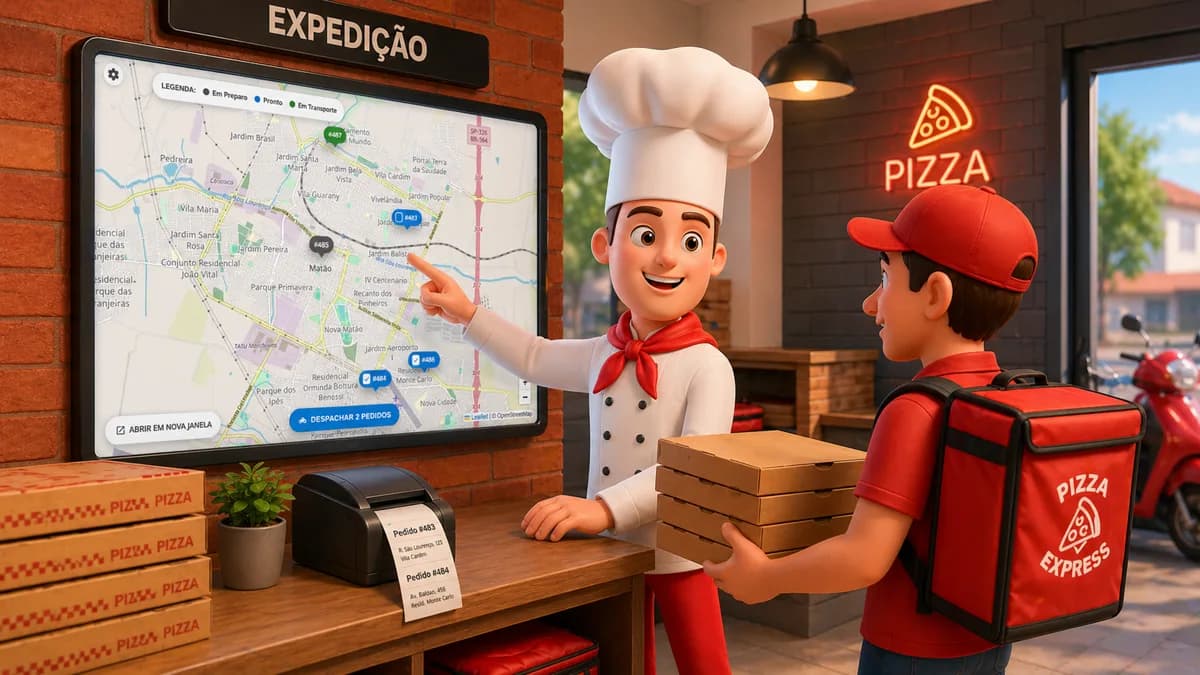 Mapa com os pedidos do dia para montar a rota de expedição