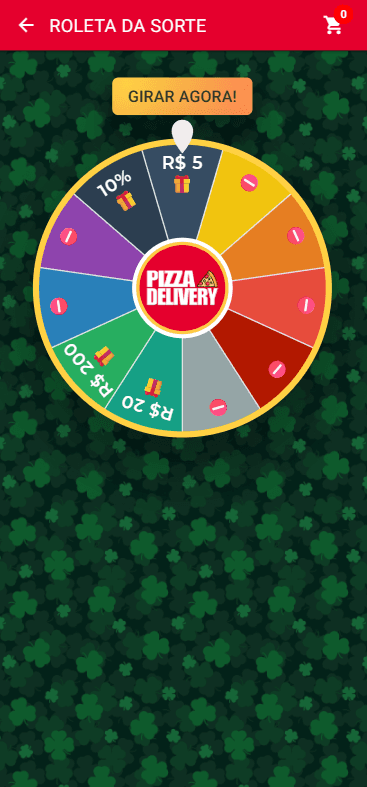 Tela do jogo Roleta da Sorte no app do cliente