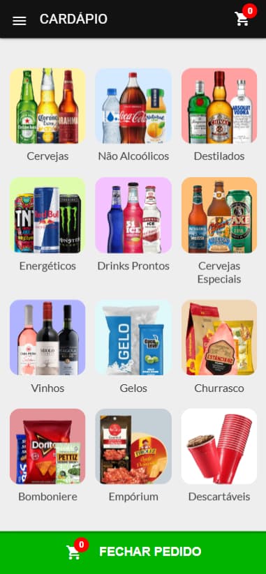 Catálogo de bebidas no aplicativo próprio da adega