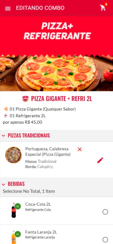 Configuração de combo de pizza com restrições