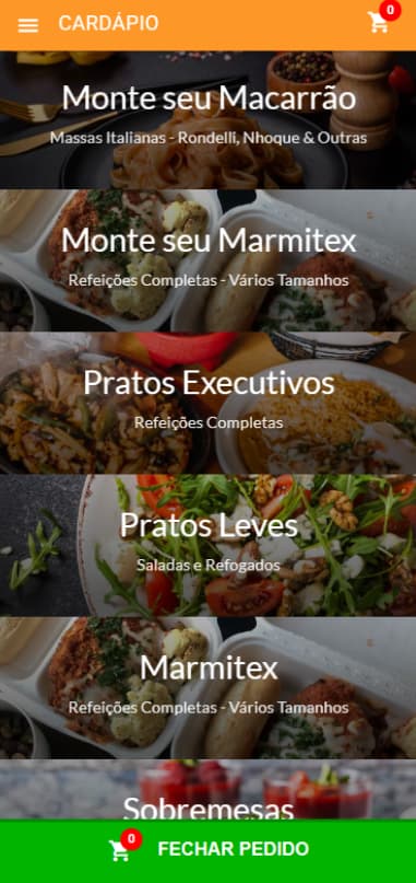 Cardápio de restaurante no aplicativo próprio