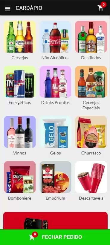 Catálogo de bebidas no app próprio da adega