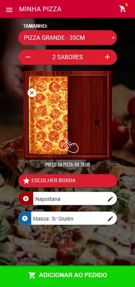 Vídeo do montador com pizza no formato quadrado