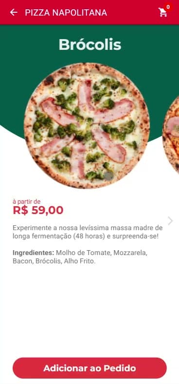 Vídeo do layout de pizzas napolitanas deslizando no app